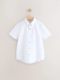 Blanc - Chemise d’école élégante unie à manches courtes (3-16ans)