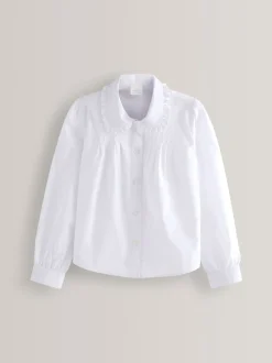 Blanc - Chemise d'écolier à col Volants à manches longues (3-14ans)