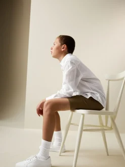 Blanc - Chemise décontractée en lin Blend manches longues (3-16ans)