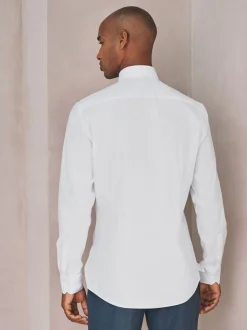 Blanc - Chemise habillée à manches longues en coton extensible