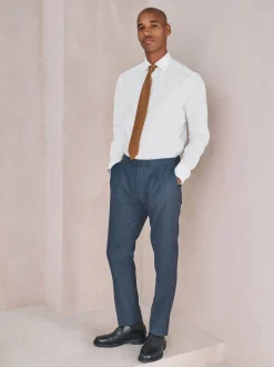 Blanc - Chemise habillée à manches longues en coton extensible