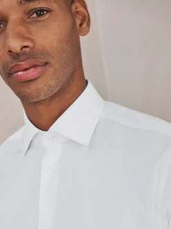 Blanc - Chemise habillée à manches longues en coton extensible