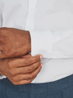 Blanc - Chemise habillée à manches longues en coton extensible