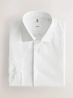 Blanc - Chemise habillée à manches longues en coton extensible