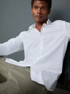 Blanc - Chemise élégante douce au toucher à manches longues