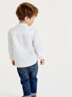 Blanc - Chemise Lin Mix à col grand-père (3mths-7yrs)