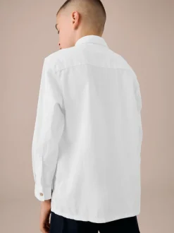 Blanc - Chemise manches longues 100% lin (3-16ans)