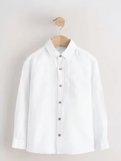 Blanc - Chemise manches longues 100% lin (3-16ans)