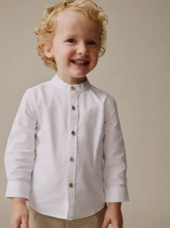 Blanc - Chemise Oxford à Manches longues et Col mao (3mois-7ans)