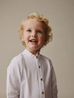 Blanc - Chemise Oxford à Manches longues et Col mao (3mois-7ans)