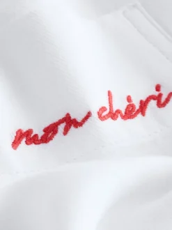 Blanc - Chemise raccourcie décontractée à manches longues avec broderie de poche