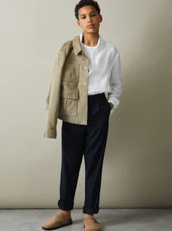 Blanc - Chemise Reiss Ruban en lin à col coupé