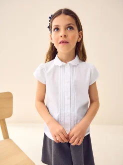 Blanc - Chemises d'école en coton riche à col festonné (3-14yrs)