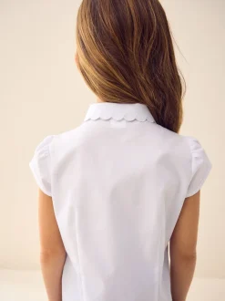 Blanc - Chemises d'école en coton riche à col festonné (3-14yrs)