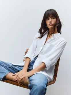 Blanc - 100Chemises décontractées en coton à boutons Manches longues Chemises décontractées