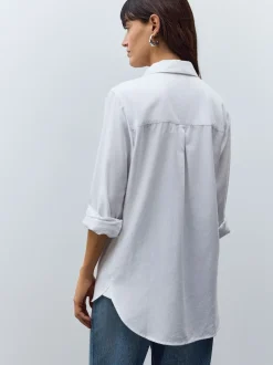 Blanc - 100Chemises décontractées en coton à boutons Manches longues Chemises décontractées