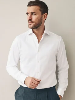 Blanc - Chemises Signature manches longues 100% coton Pima