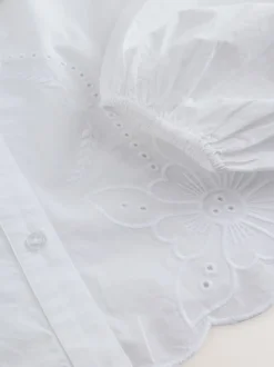 Blanc - Chemisier brodé à manches longues avec col