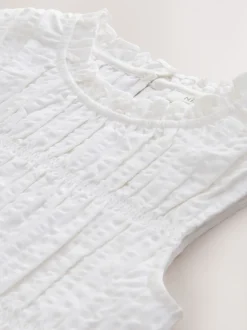 Blanc - Chemisier sans manches froncées (3-16ans)