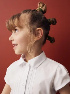 Blanc - Chemisier scolaire à manches bouffantes et bordures en dentelle (3-14ans)