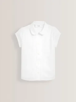 Blanc - Chemisier scolaire à manches bouffantes et bordures en dentelle (3-14ans)