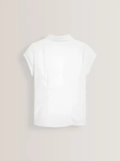 Blanc - Chemisier scolaire à manches bouffantes et bordures en dentelle (3-14ans)