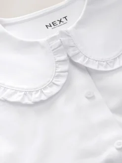 Blanc - Chemisier scolaire à col volanté riche en coton à fermeture par contact (3-14ans)