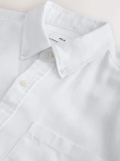 Blanc - Col Classique - Chemise à manches courtes en lin et coton mélangés