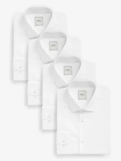 Blanc - Coupe ajustée Easy Care Single Cuff Smart Chemises 4 Pack
