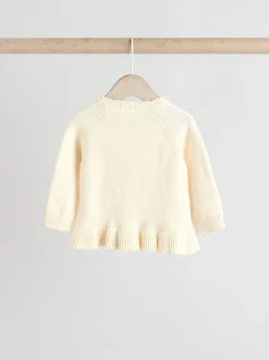 Blanc - Ensemble cardigan en maille à nœud à volants (0mois-3ans)