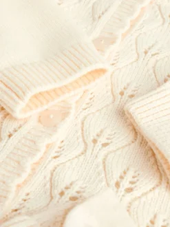 Blanc - Ensemble cardigan en maille à nœud à volants (0mois-3ans)