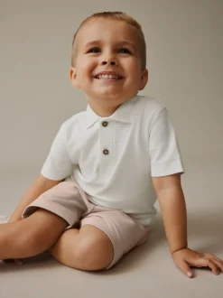 Blanc - Ensemble polo texturé à manches courtes et short (3mois7ans)
