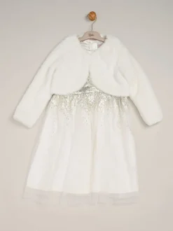 Blanc - Ensemble robe Miss Waterfall à sequins et boléro en fausse fourrure