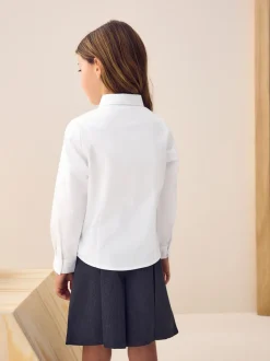 Blanc - Fermeture par contact Cotton Rich Extensible Manches longues School Chemises (3-17yrs)