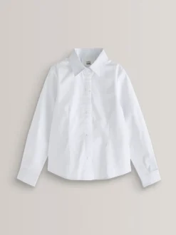 Blanc - Fermeture par contact Cotton Rich Extensible Manches longues School Chemises (3-17yrs)