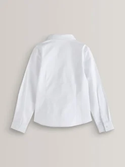 Blanc - Fermeture par contact Cotton Rich Extensible Manches longues School Chemises (3-17yrs)