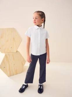 Blanc - Fermeture par contact Chemises à manches extensibles riches en coton (3-17ans)