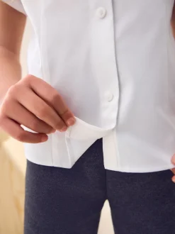 Blanc - Fermeture par contact Chemises à manches extensibles riches en coton (3-17ans)