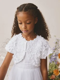 Blanc - Flower Girl Occasion Boléro (3-12ans)