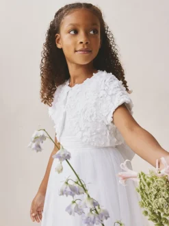 Blanc - Flower Girl Occasion Boléro (3-12ans)