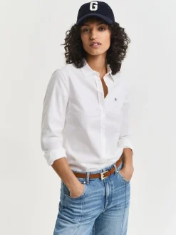 Blanc - Gant Chemise Oxford stretch ajustée