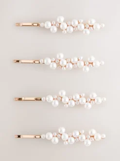 Blanc - Glissières à cheveux effet perle