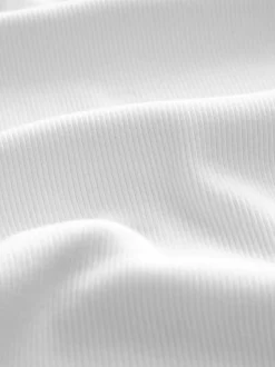 Blanc - Haut côtelé à manches longues et col ras du cou