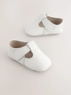 Blanc - Leather Bébé T-Bar Chaussures (0-24mths)