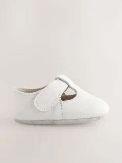 Blanc - Leather Bébé T-Bar Chaussures (0-24mths)