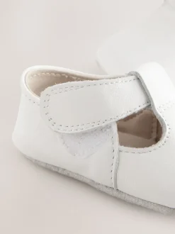 Blanc - Leather Bébé T-Bar Chaussures (0-24mths)