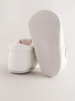 Blanc - Leather Bébé T-Bar Chaussures (0-24mths)