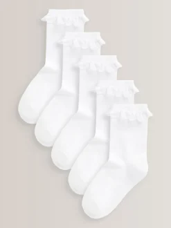 Blanc - Lot de 5 chaussettes d’école à semelle rembourrée en coton majoritaire et volants