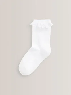 Blanc - Lot de 5 chaussettes d’école à semelle rembourrée en coton majoritaire et volants