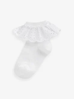 Blanc - Lot de 2 chaussettes de cheville Volants en coton riche